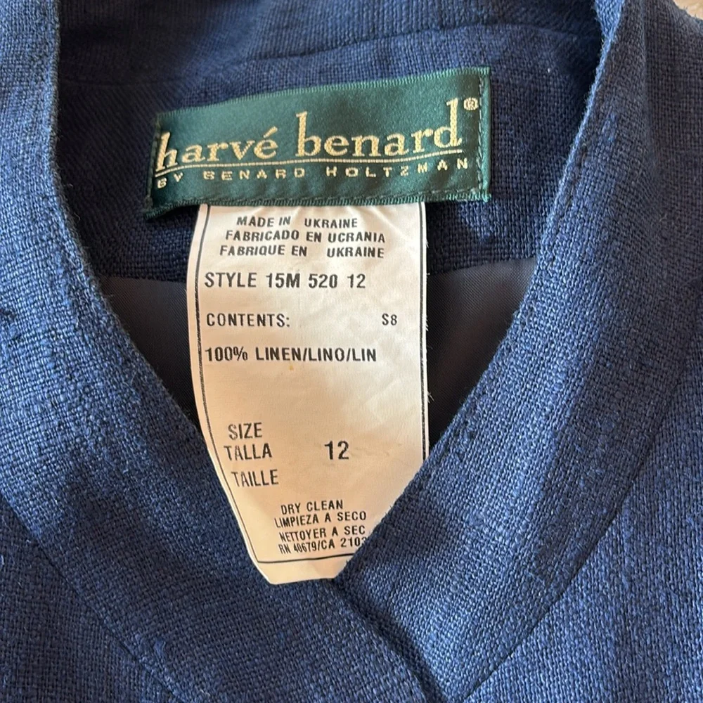 Navy linen blazer mandarin collar - Picture 3 of 7